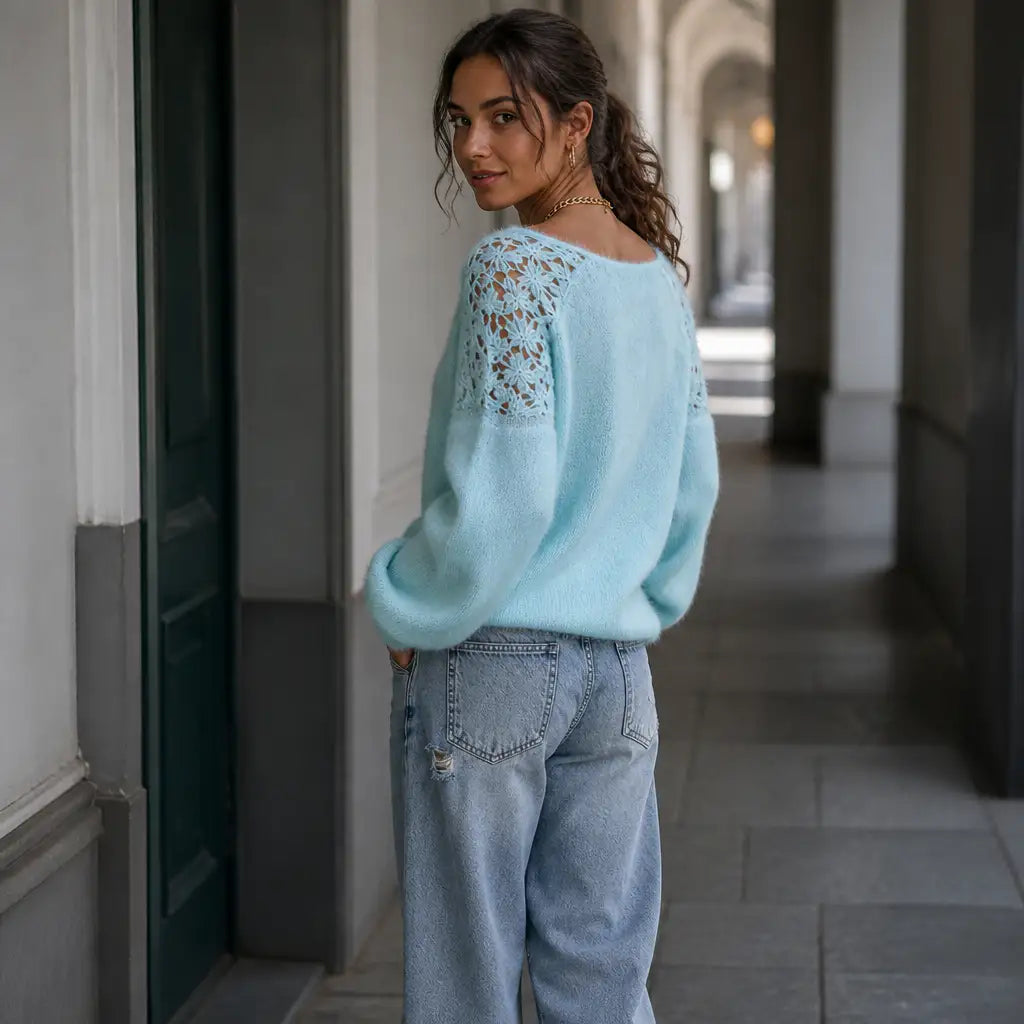 Women's Knitted Jumper with Lace Detail