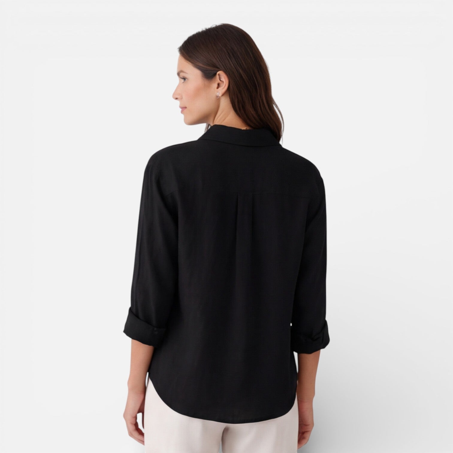 Linen Button-Up Shirt with Relaxed Fit and Roll-Up Sleeves