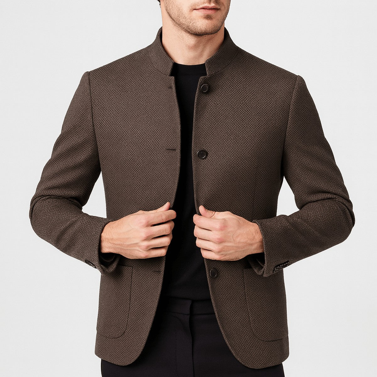 Men's Wool Blend Mandarin Collar Coat