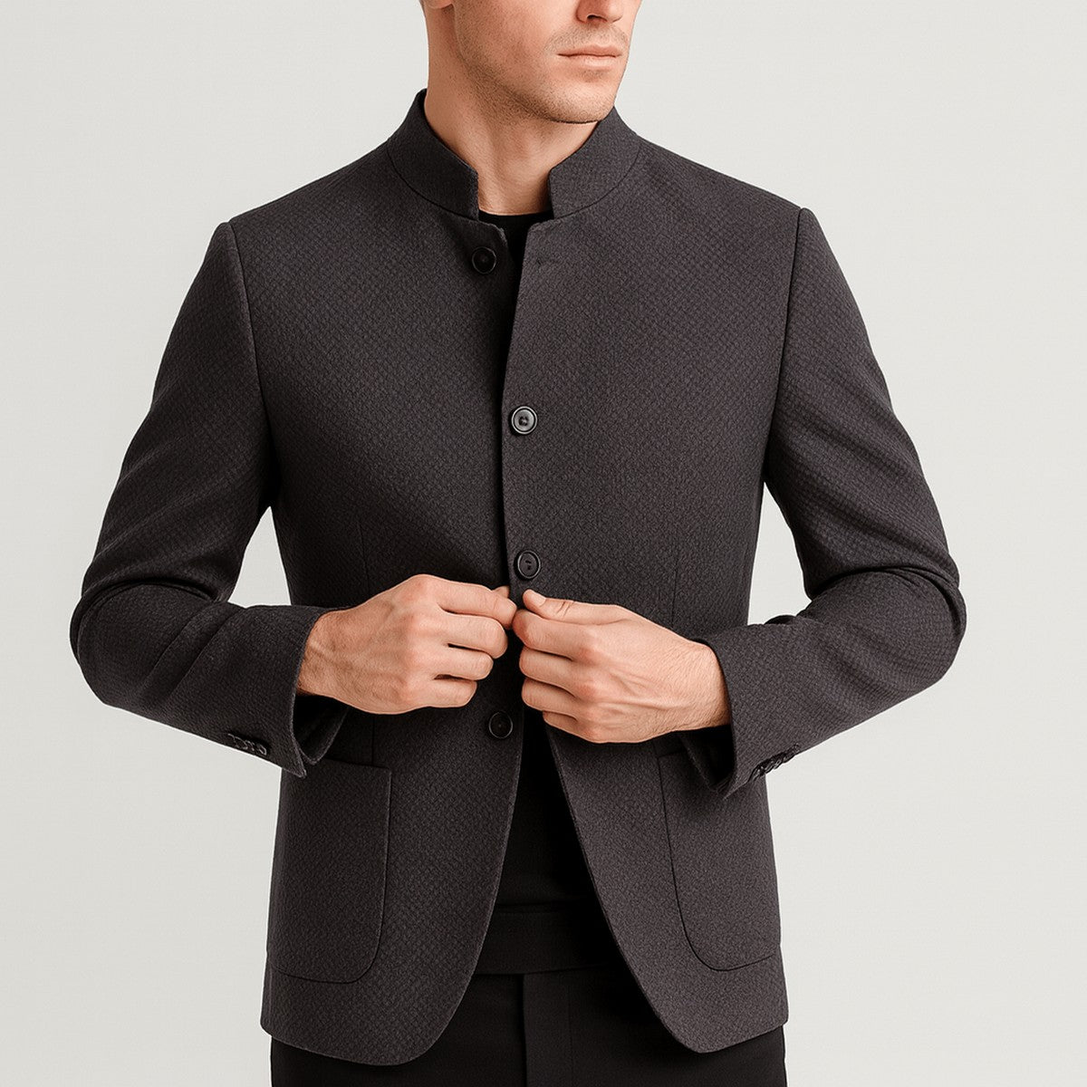 Men's Wool Blend Mandarin Collar Coat