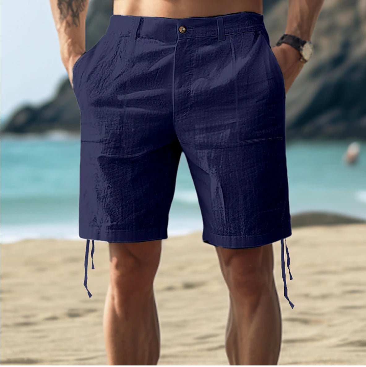 Men's Relaxed Fit Linen Shorts with Drawstring