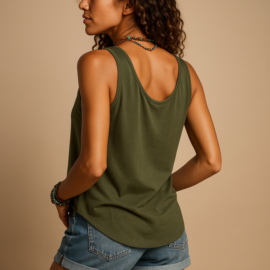 Button-Front Tank Top with Scoop Neck