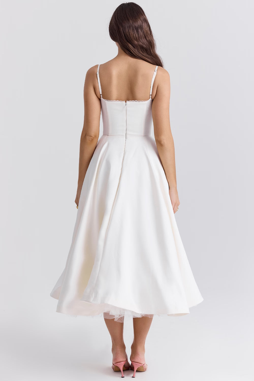 Corset Midi Dress with Sweetheart Neckline and Full Skirt
