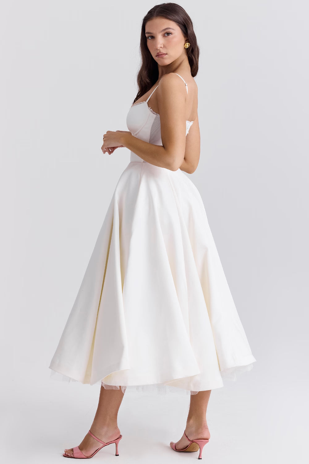 Corset Midi Dress with Sweetheart Neckline and Full Skirt
