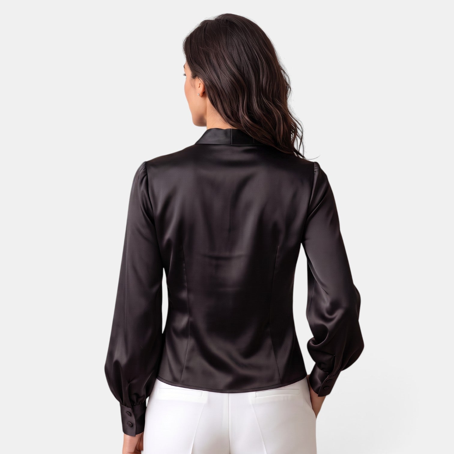 Women’s Satin Tie-Front Blouse with Long Sleeves