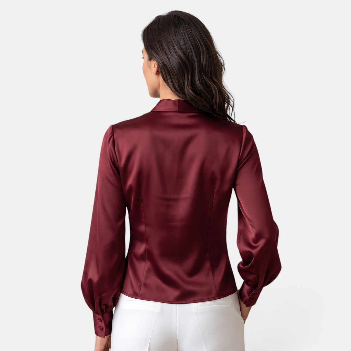 Women’s Satin Tie-Front Blouse with Long Sleeves