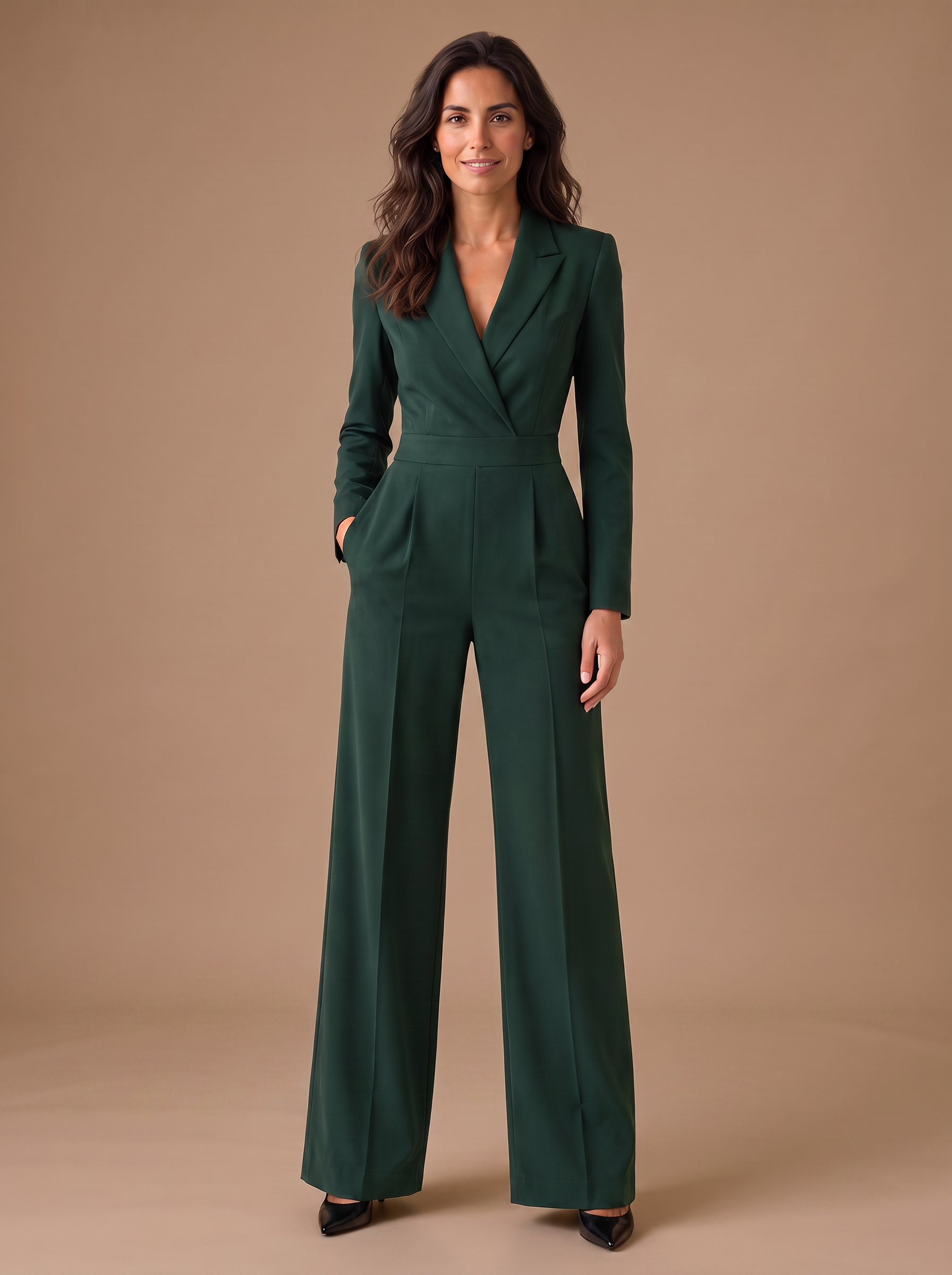 Combinaison femme ajustée à jambes larges avec col de blazer
