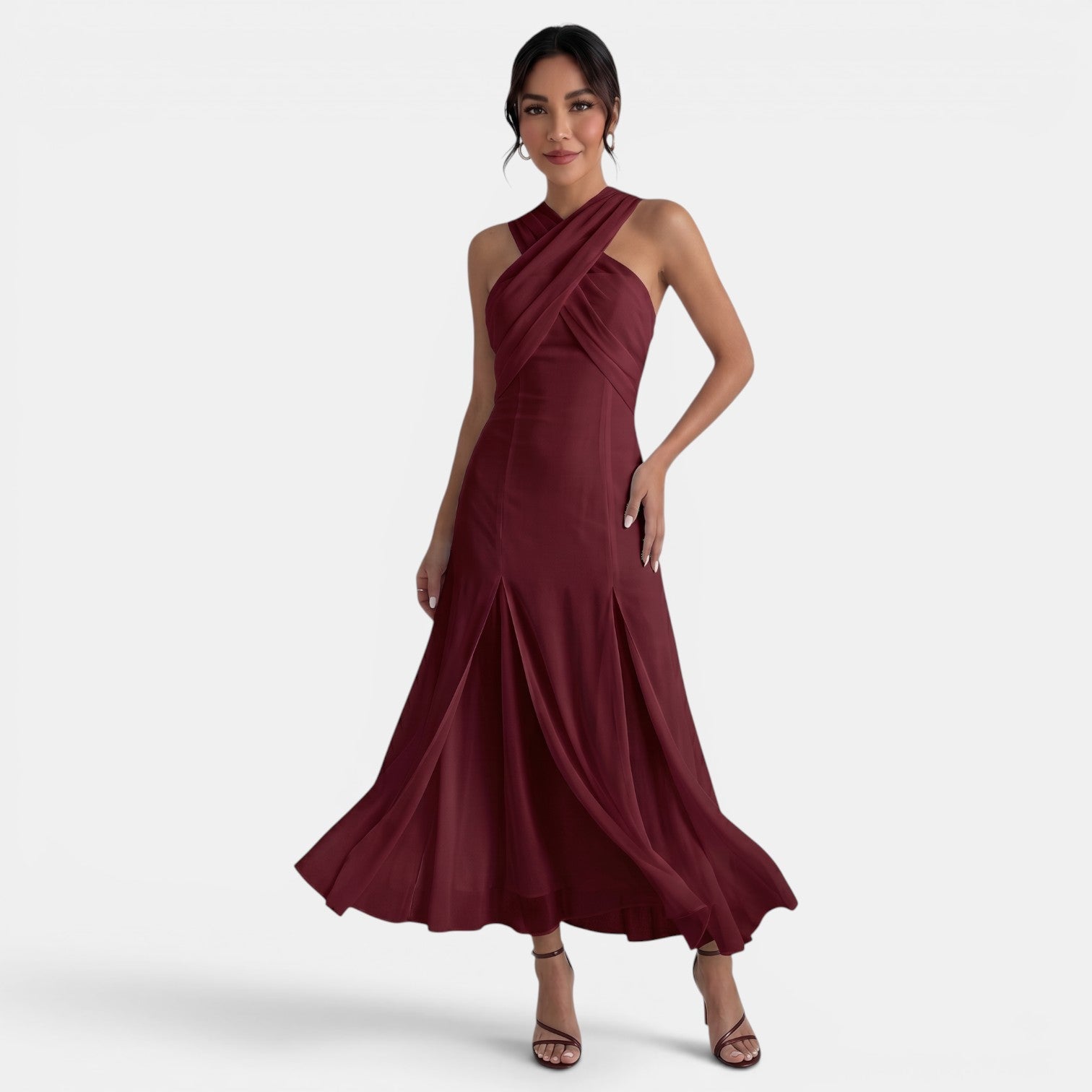 Women's Cross Neck Draped Maxi Dress