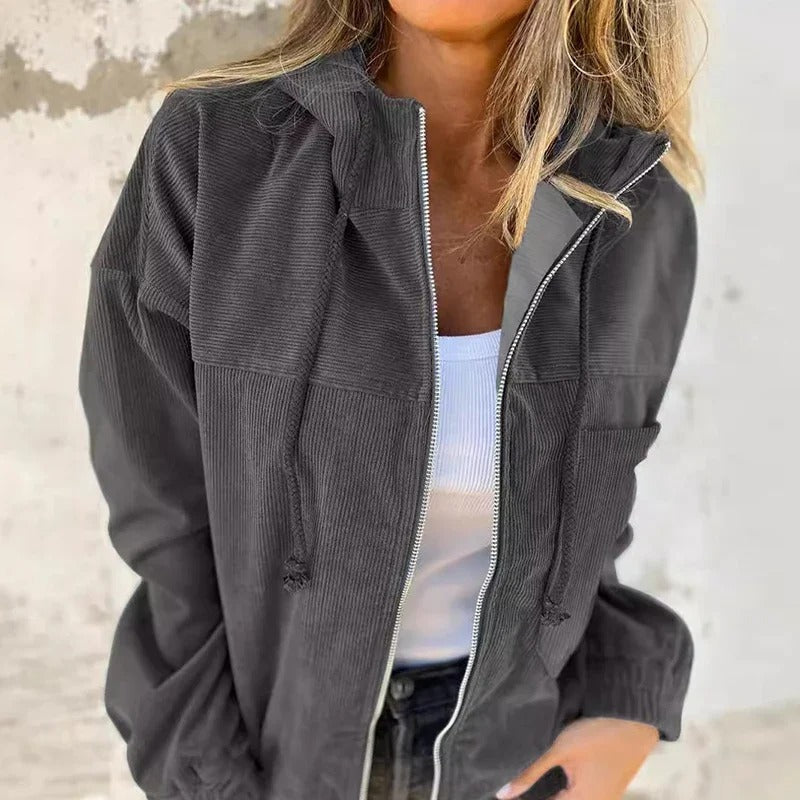 Women’s Corduroy Hooded Jacket with Zip Front