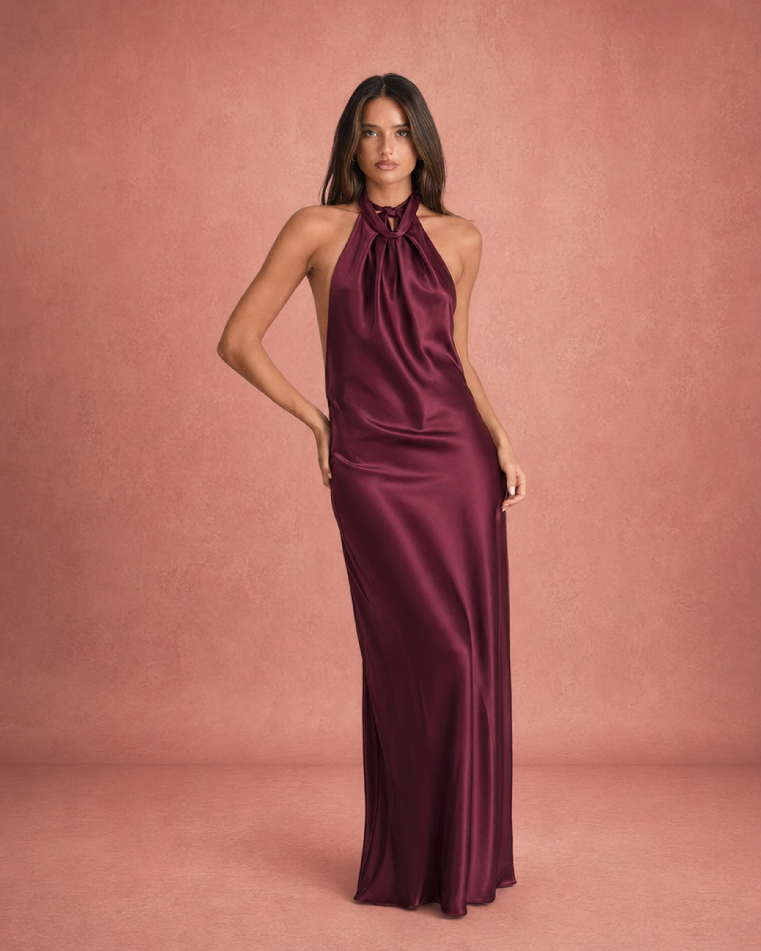 Women's Halterneck Satin Maxi Dress