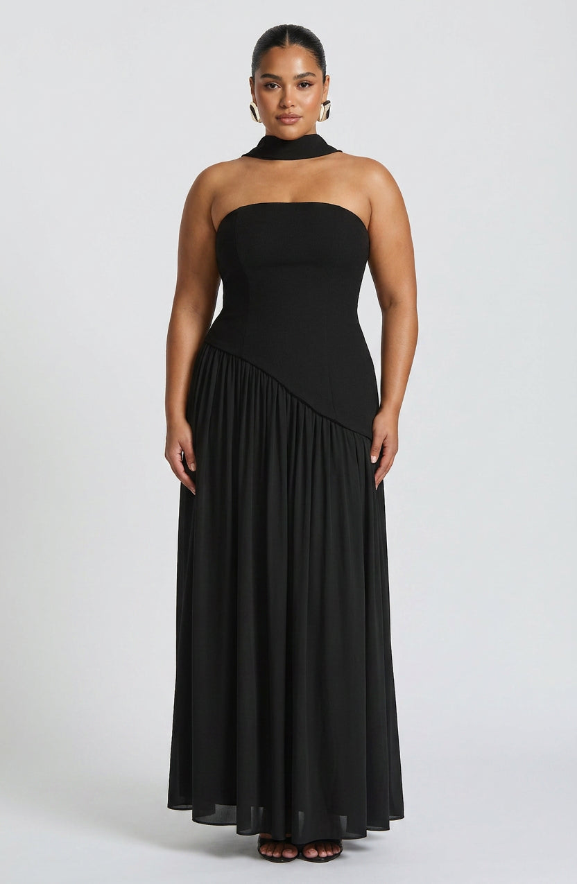 Women’s Strapless Maxi Dress with Asymmetric Waist & Split