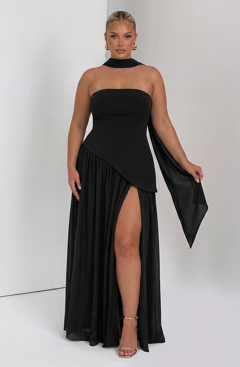 Women’s Strapless Maxi Dress with Asymmetric Waist & Split