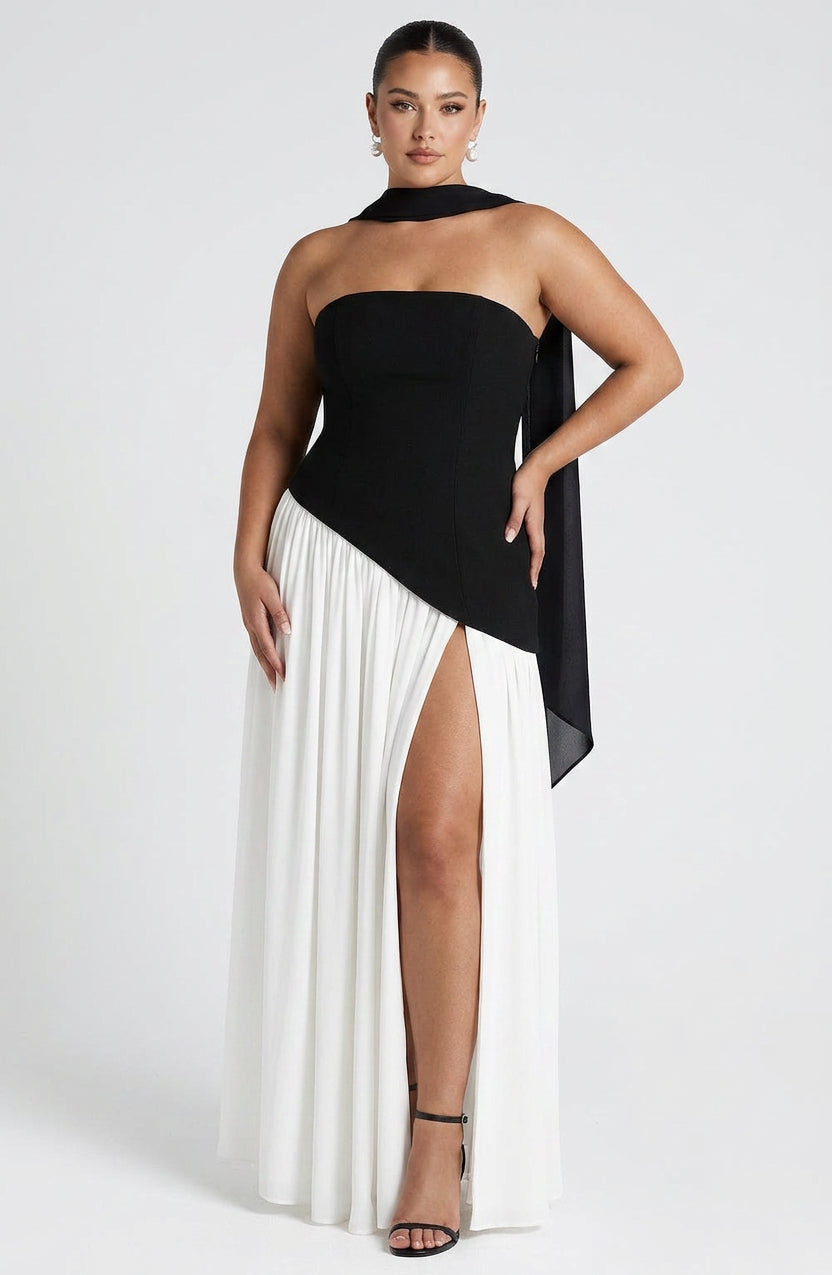 Women’s Strapless Maxi Dress with Asymmetric Waist & Split