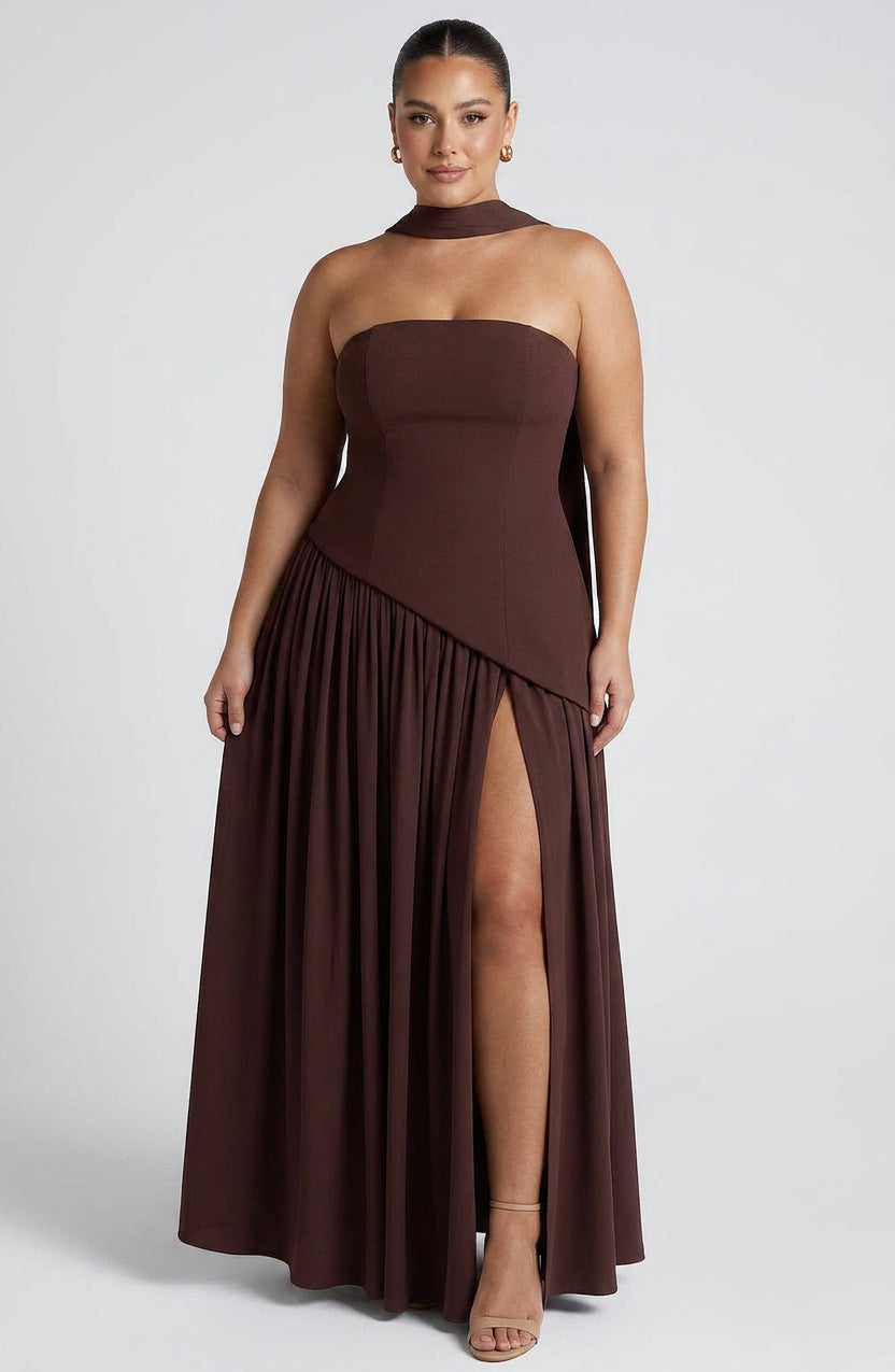 Women’s Strapless Maxi Dress with Asymmetric Waist & Split