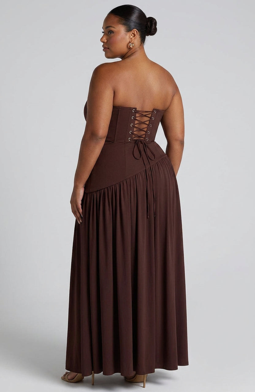 Women’s Strapless Maxi Dress with Asymmetric Waist & Split