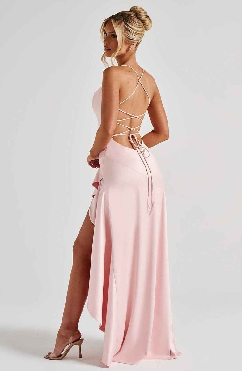 Satin Maxi Dress with Cowl Neck and Ruffle Hem