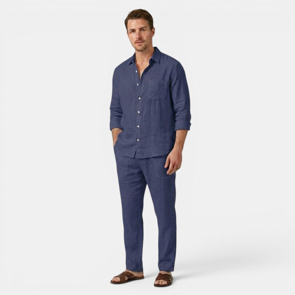 Linen Shirt and Trousers Co-Ord Set with Long Sleeves