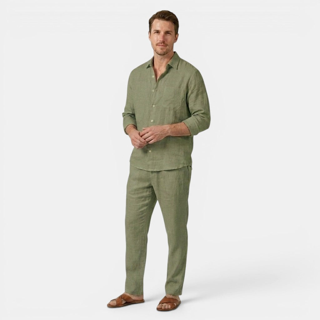 Linen Shirt and Trousers Co-Ord Set with Long Sleeves
