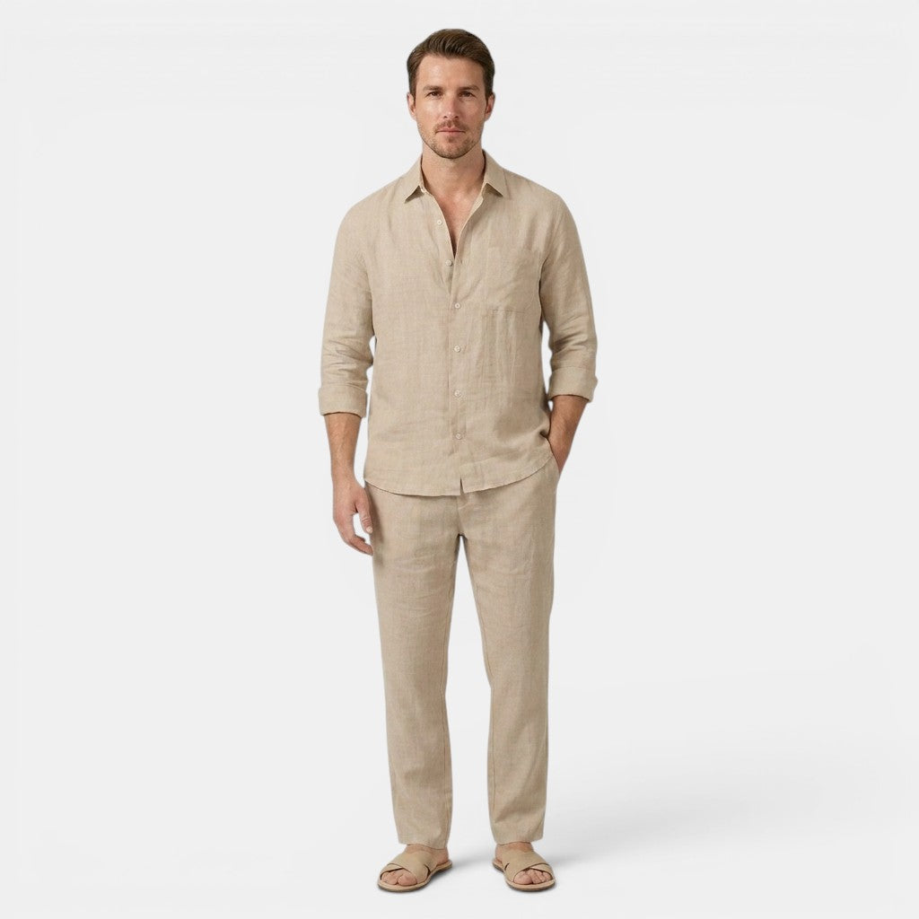 Linen Shirt and Trousers Co-Ord Set with Long Sleeves