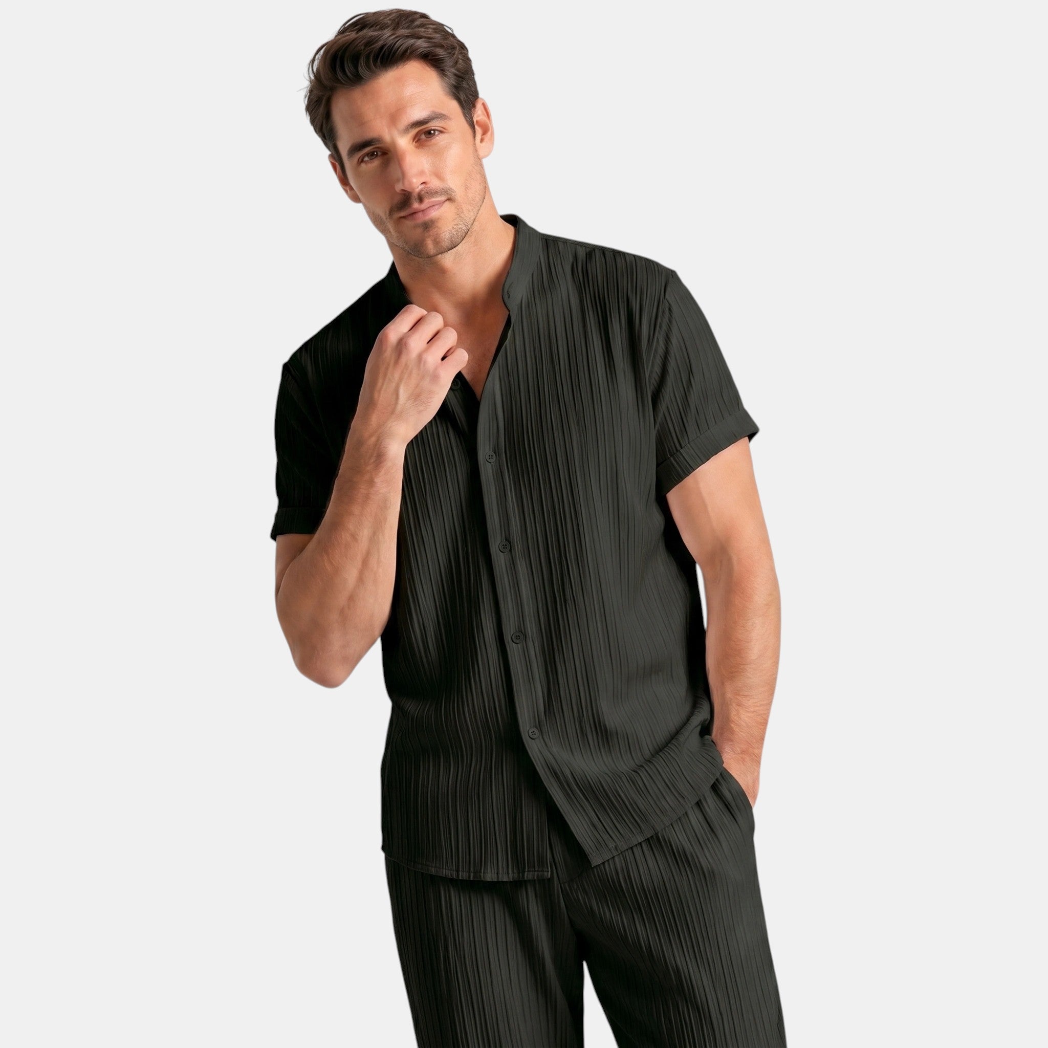 Textured Shirt and Trousers Co-Ord Set with Short Sleeves