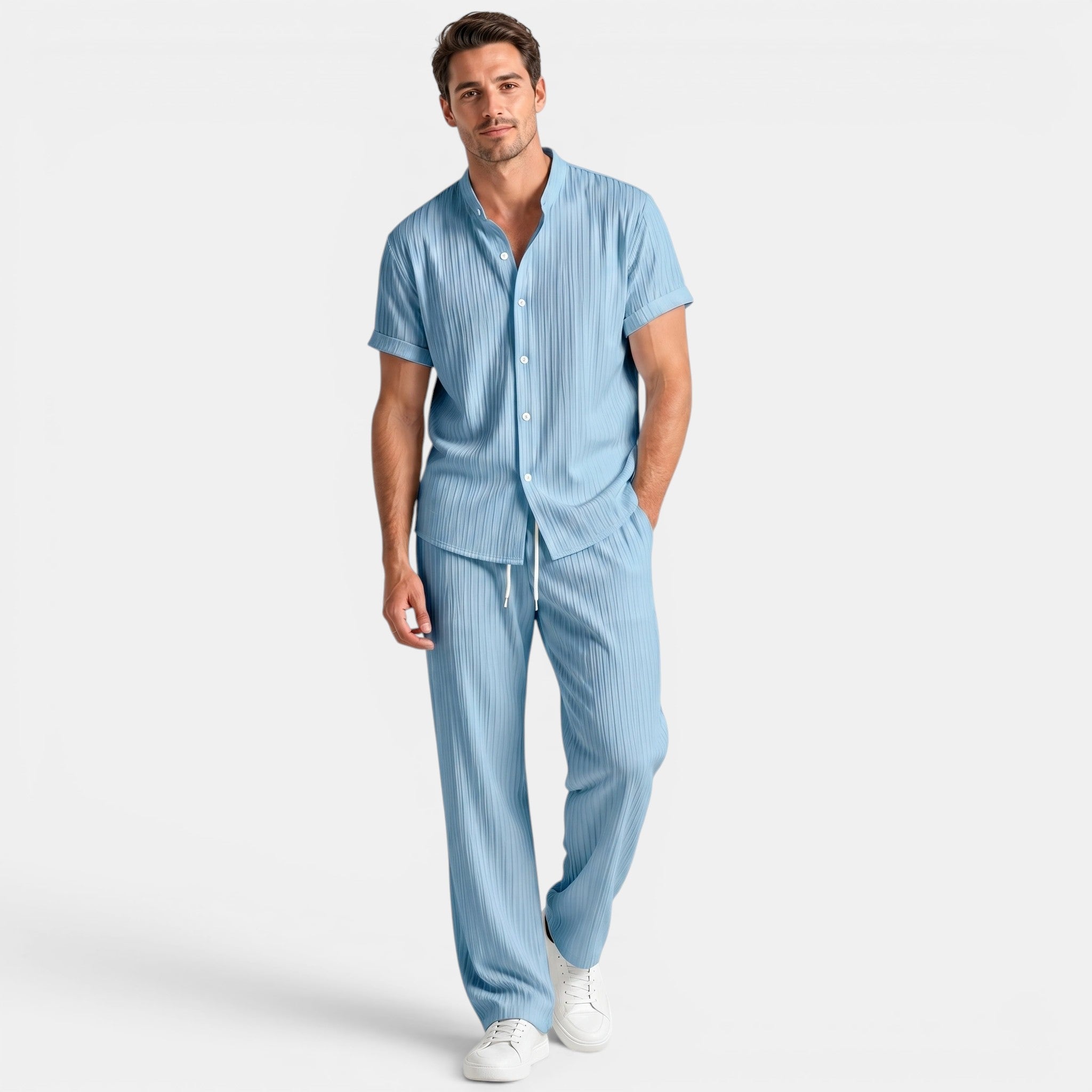 Textured Shirt and Trousers Co-Ord Set with Short Sleeves