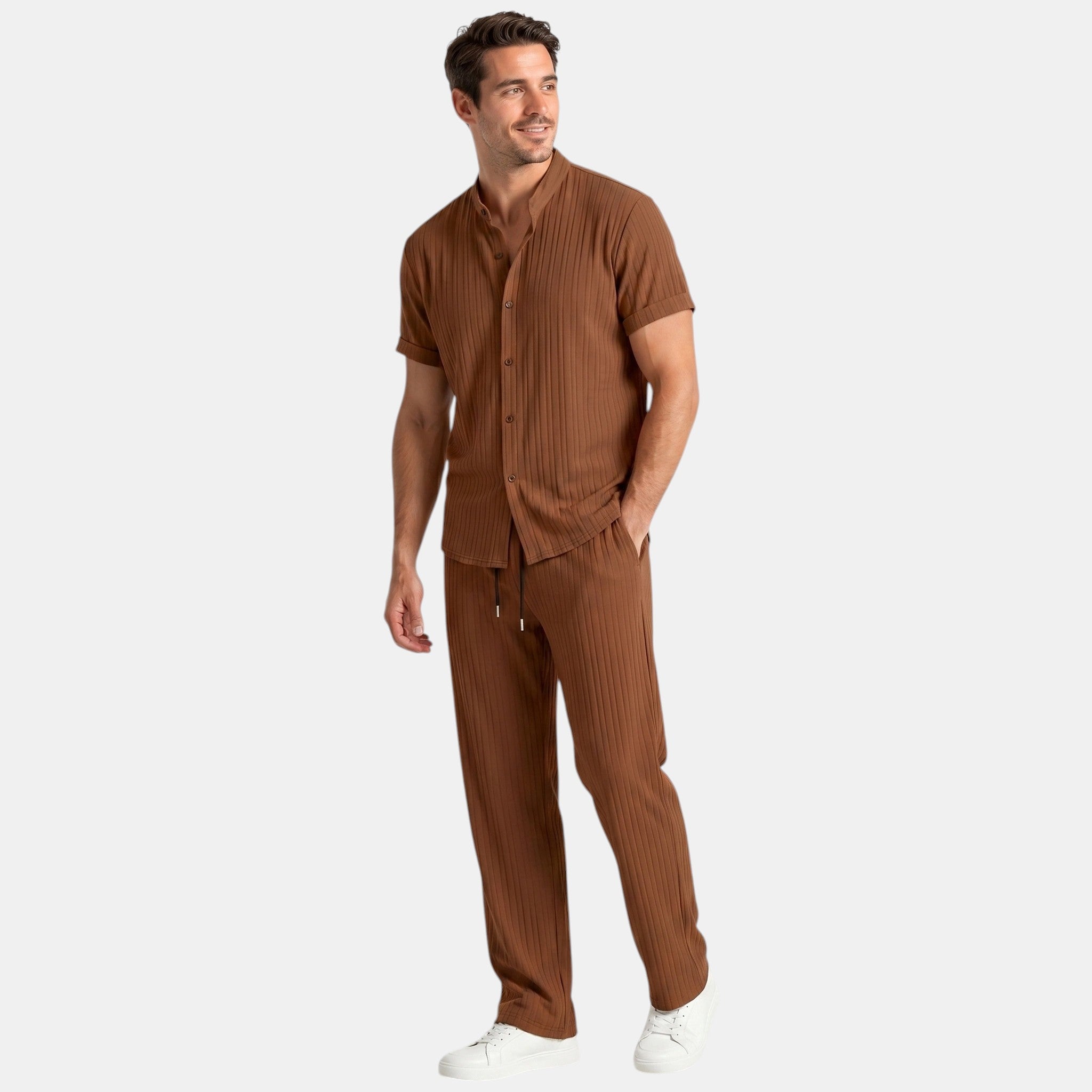 Textured Shirt and Trousers Co-Ord Set with Short Sleeves