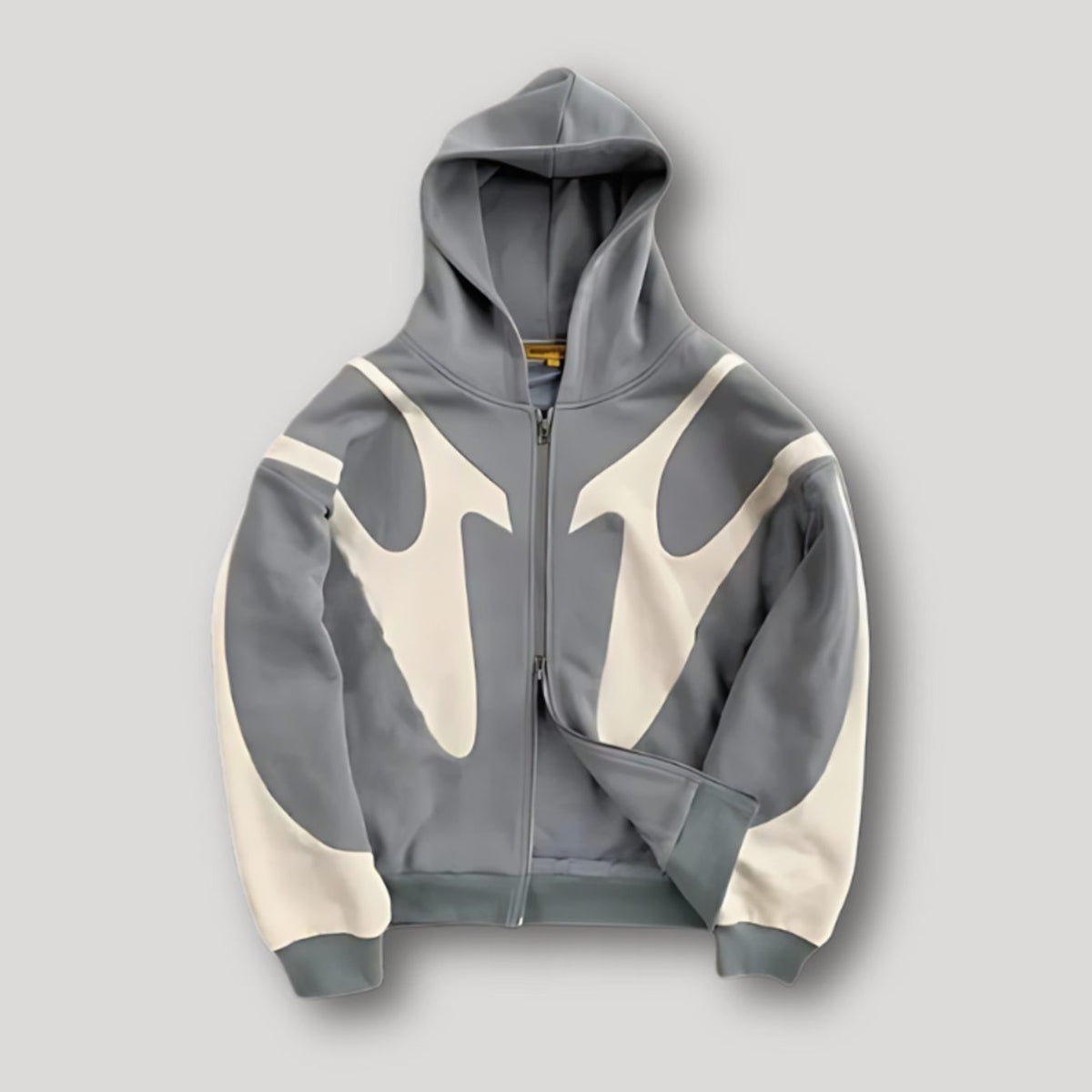 Men's Contrast Panel Zip Hoodie | Black & Grey Oversized Fit