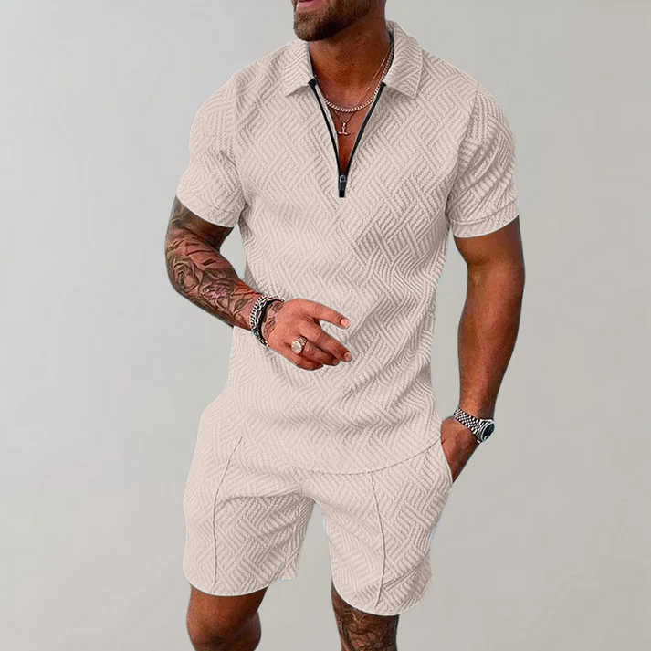 Men's Zip Polo Shirt and Shorts Set