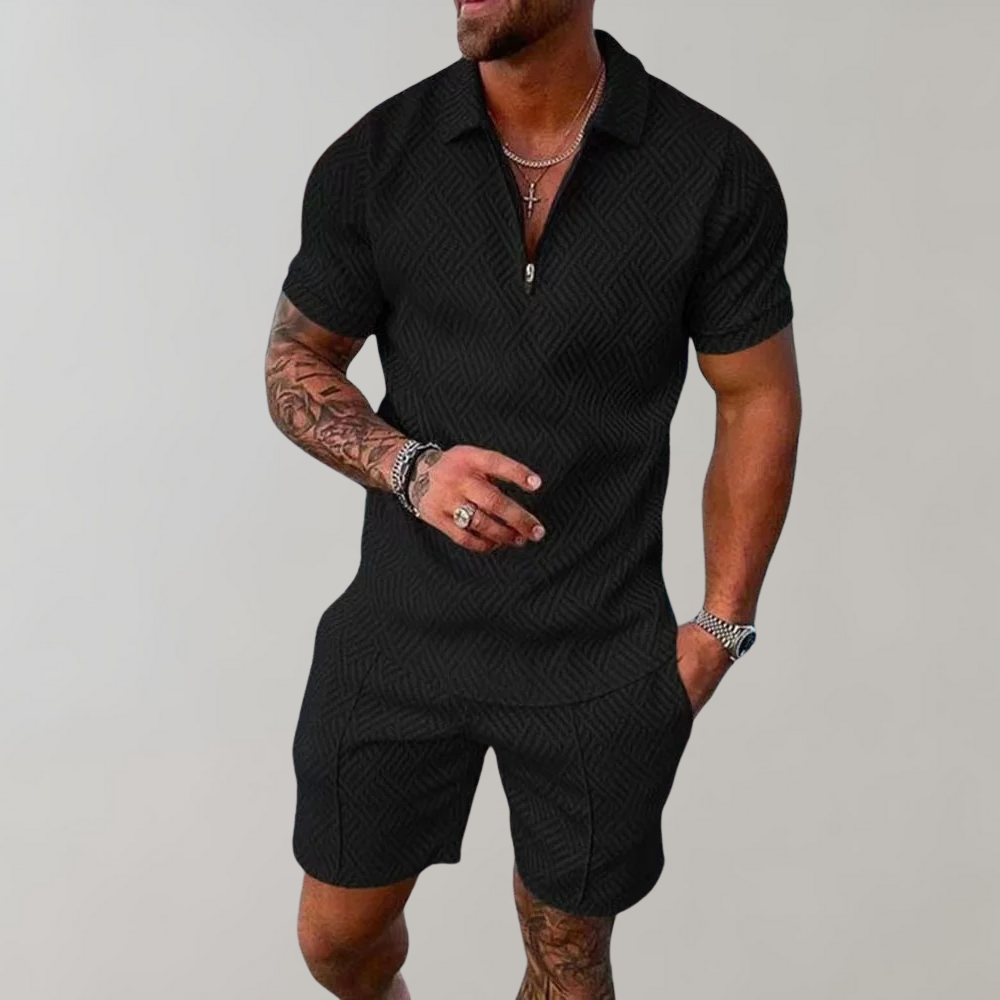 Men's Zip Polo Shirt and Shorts Set