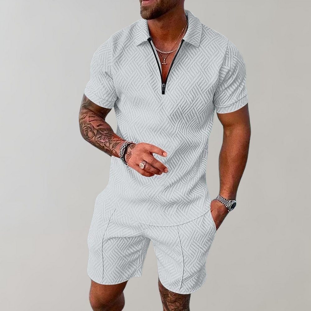 Men's Zip Polo Shirt and Shorts Set