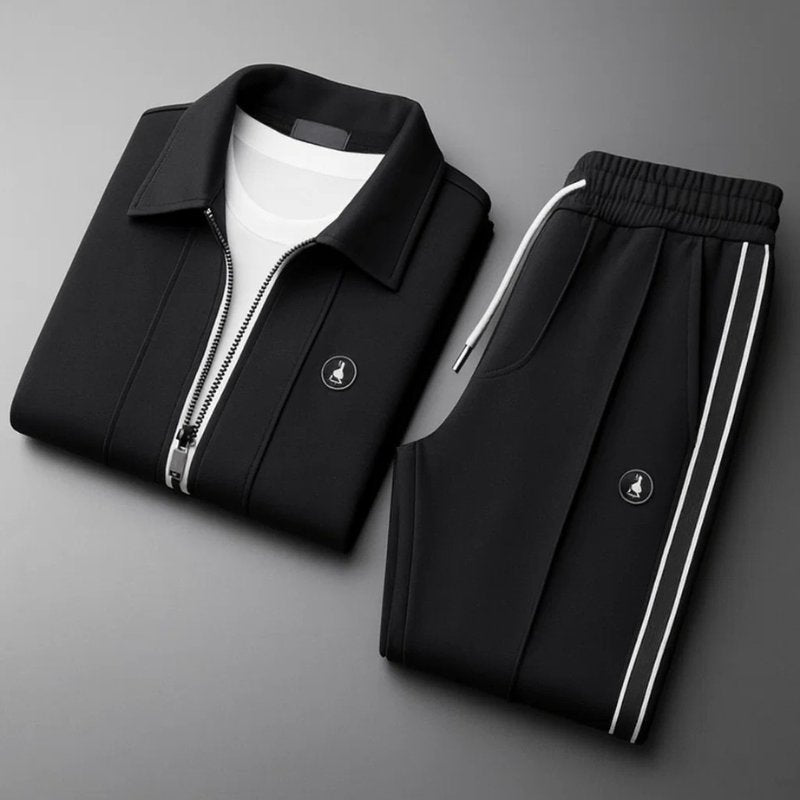 Ensemble de survêtement pour homme composé d’une veste zippée à col et d’un pantalon de survêtement
