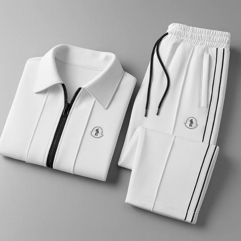 Ensemble de survêtement pour homme composé d’une veste zippée à col et d’un pantalon de survêtement