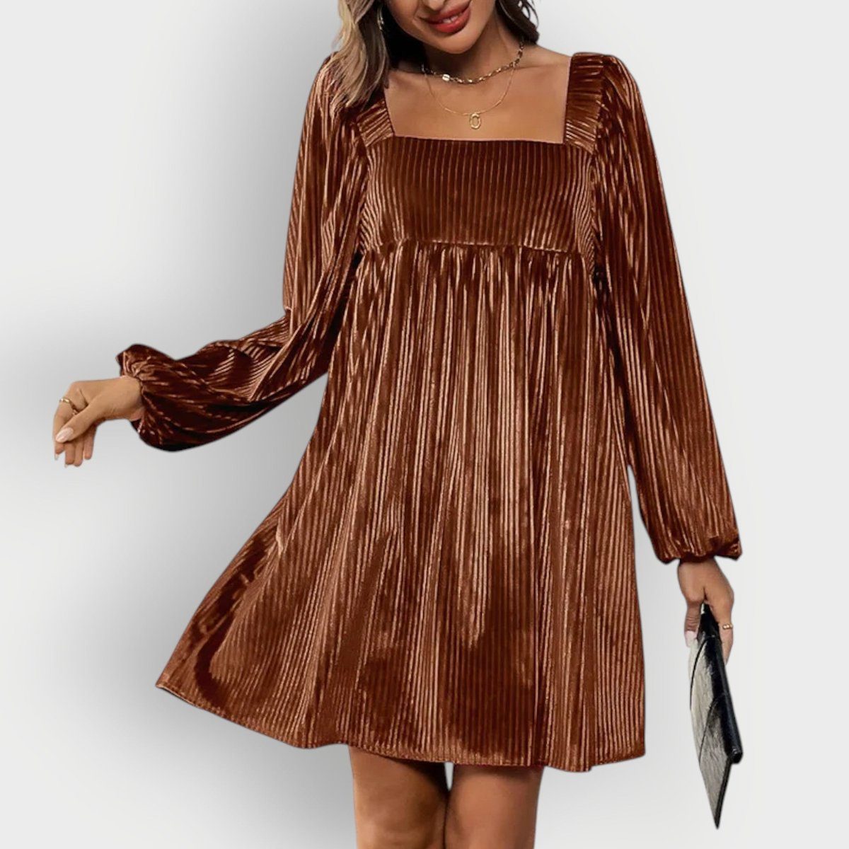 Robe courte plissée pour femme | Robe de soirée à manches bouffantes