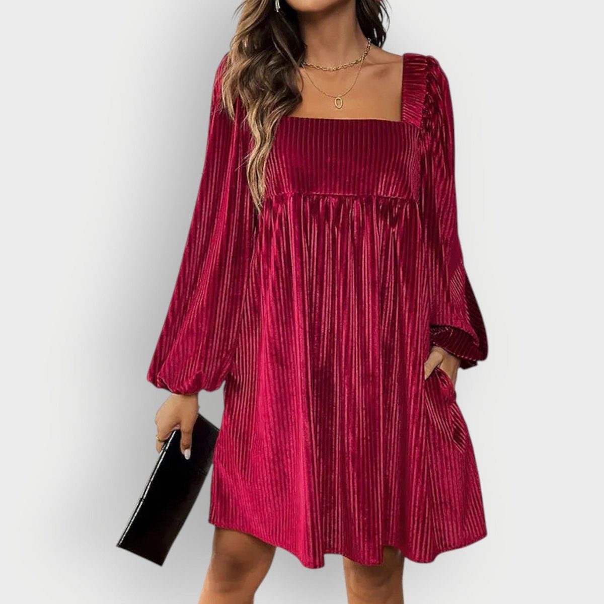 Robe courte plissée pour femme | Robe de soirée à manches bouffantes