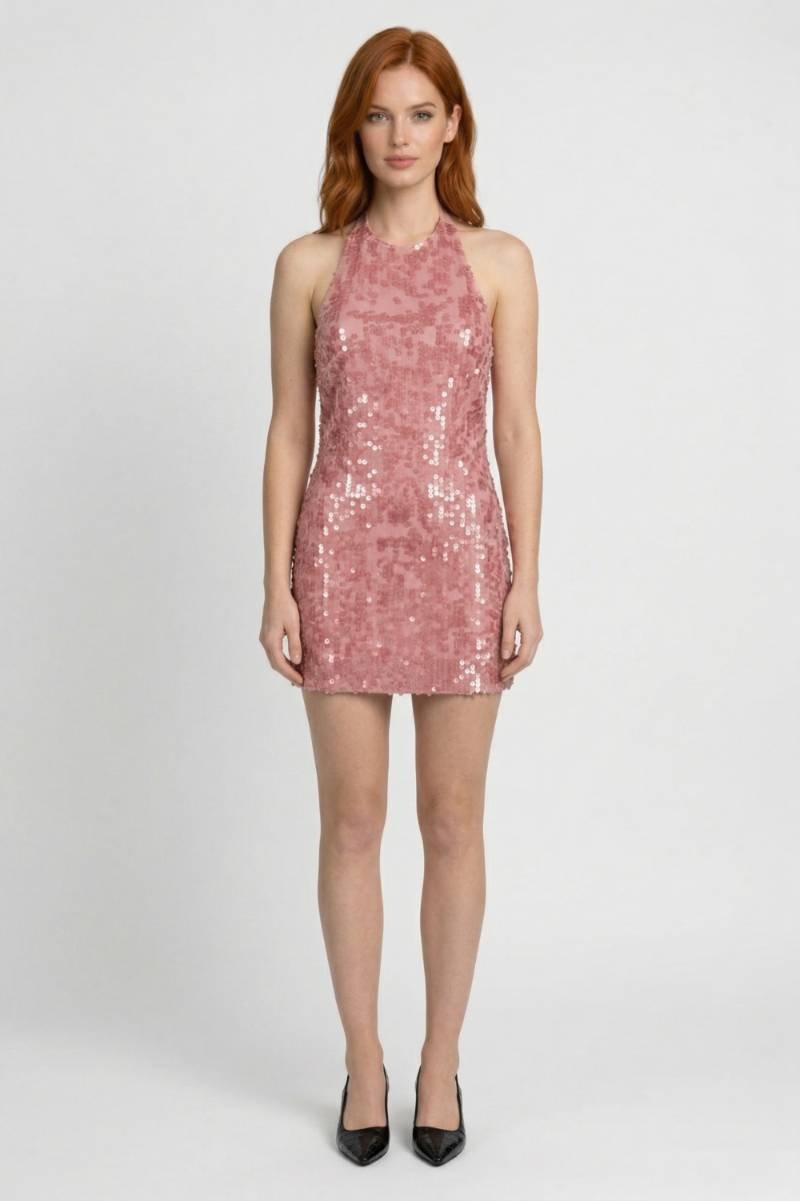 Robe courte à sequins et col licou pour femme