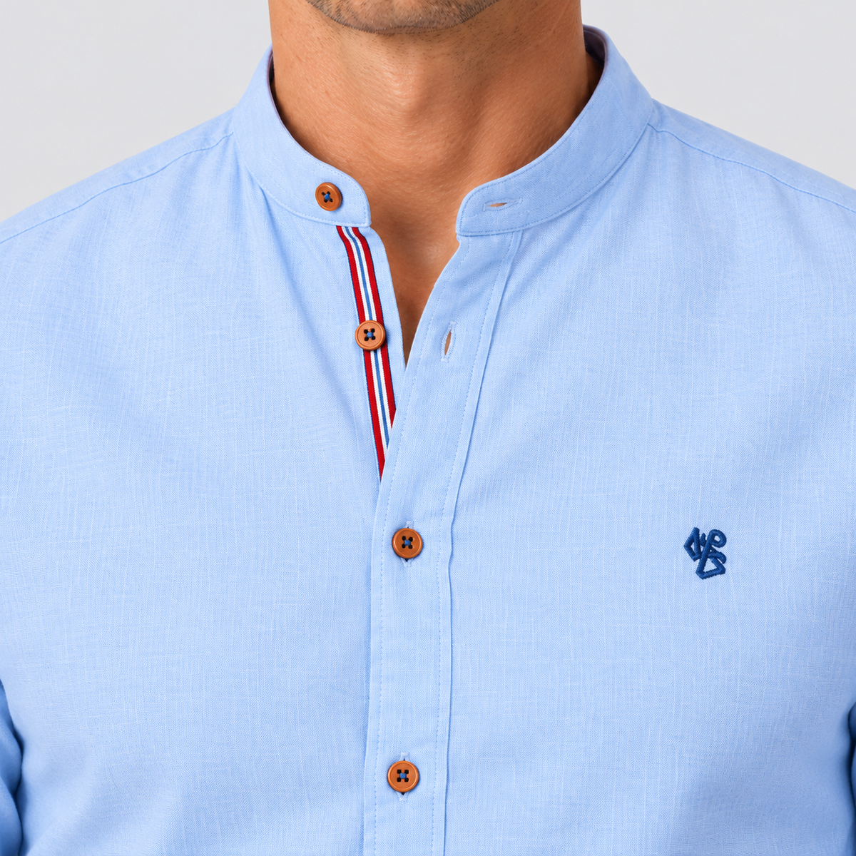 Men's Collarless Long Sleeve Shirt | Stand Collar Button-Up
