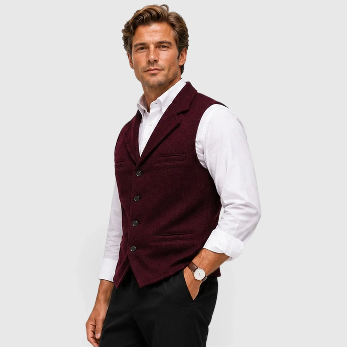 Gilet ajusté pour homme | Gilet en mélange de laine à chevrons