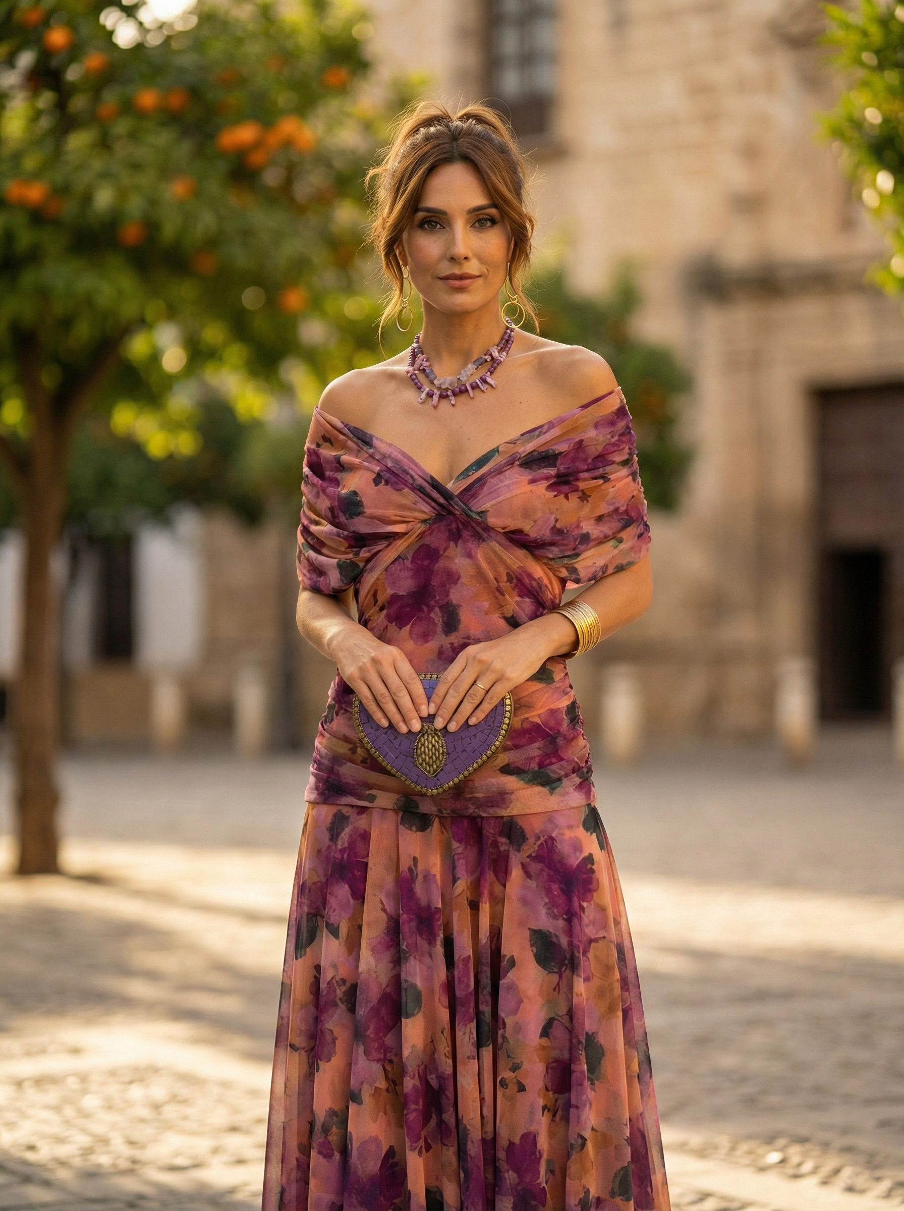 Women's Off-Shoulder Maxi Evening Dress with Tie Waist
