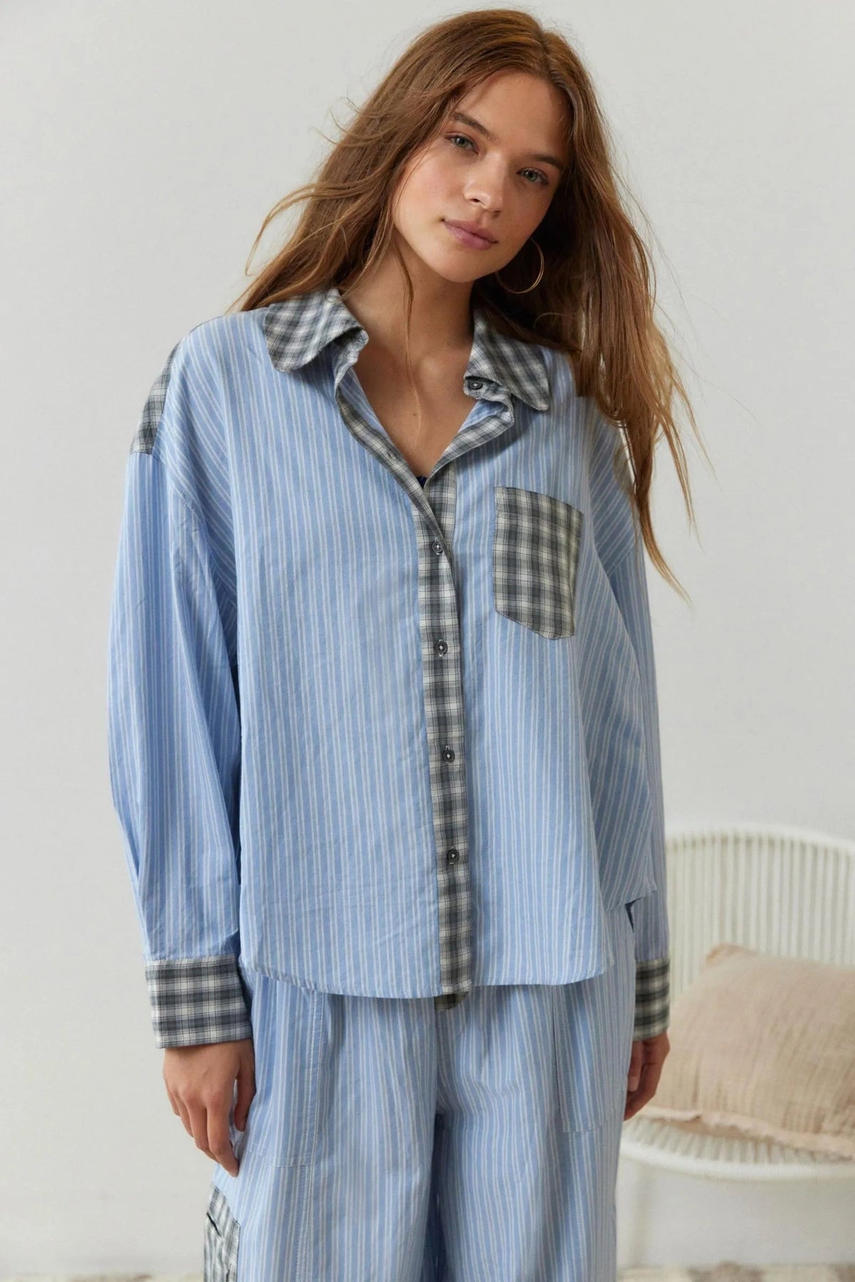 Ensemble de pyjama rayé en coton pour femme