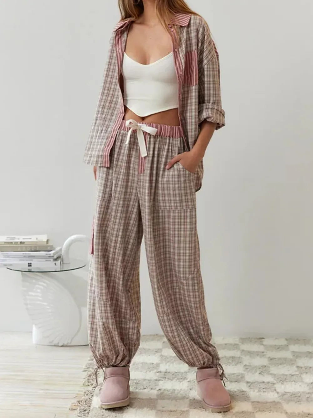 Ensemble de pyjama rayé en coton pour femme