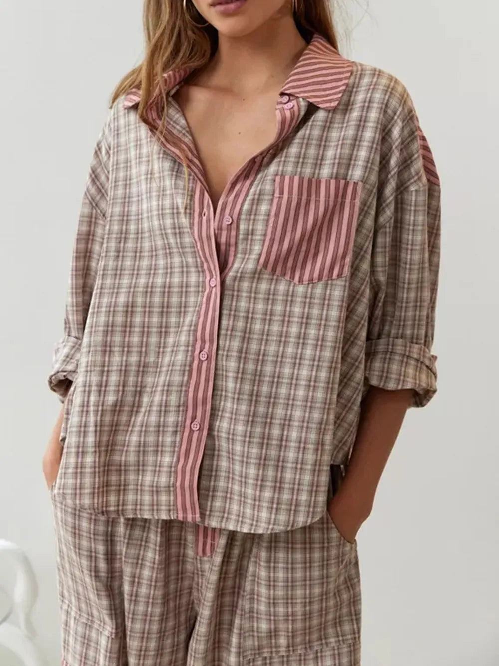Ensemble de pyjama rayé en coton pour femme