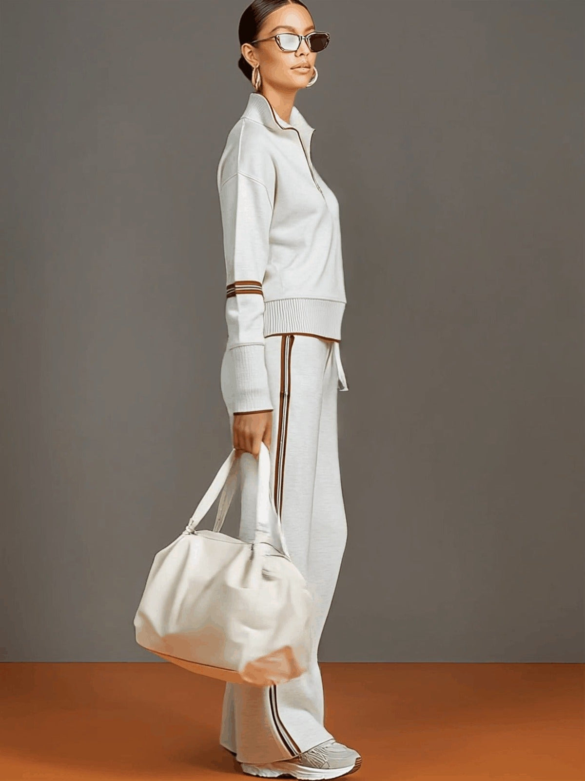 Women's Half-Zip Sweatshirt and Wide-Leg Jogger Set