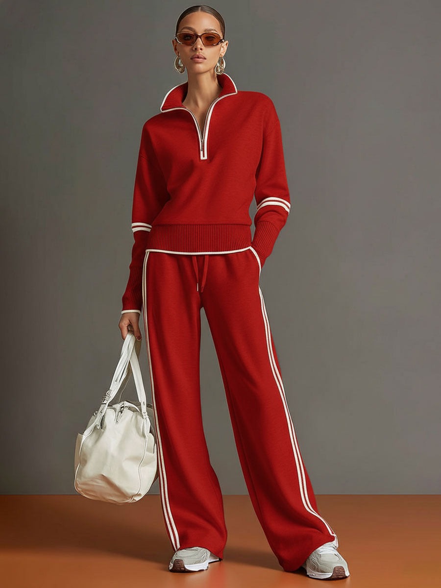 Women's Half-Zip Sweatshirt and Wide-Leg Jogger Set