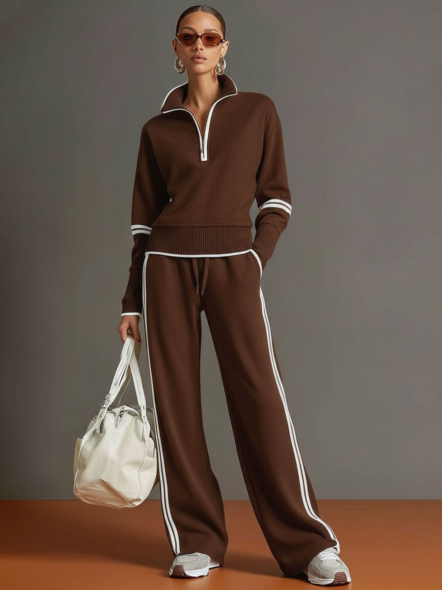 Women's Half-Zip Sweatshirt and Wide-Leg Jogger Set