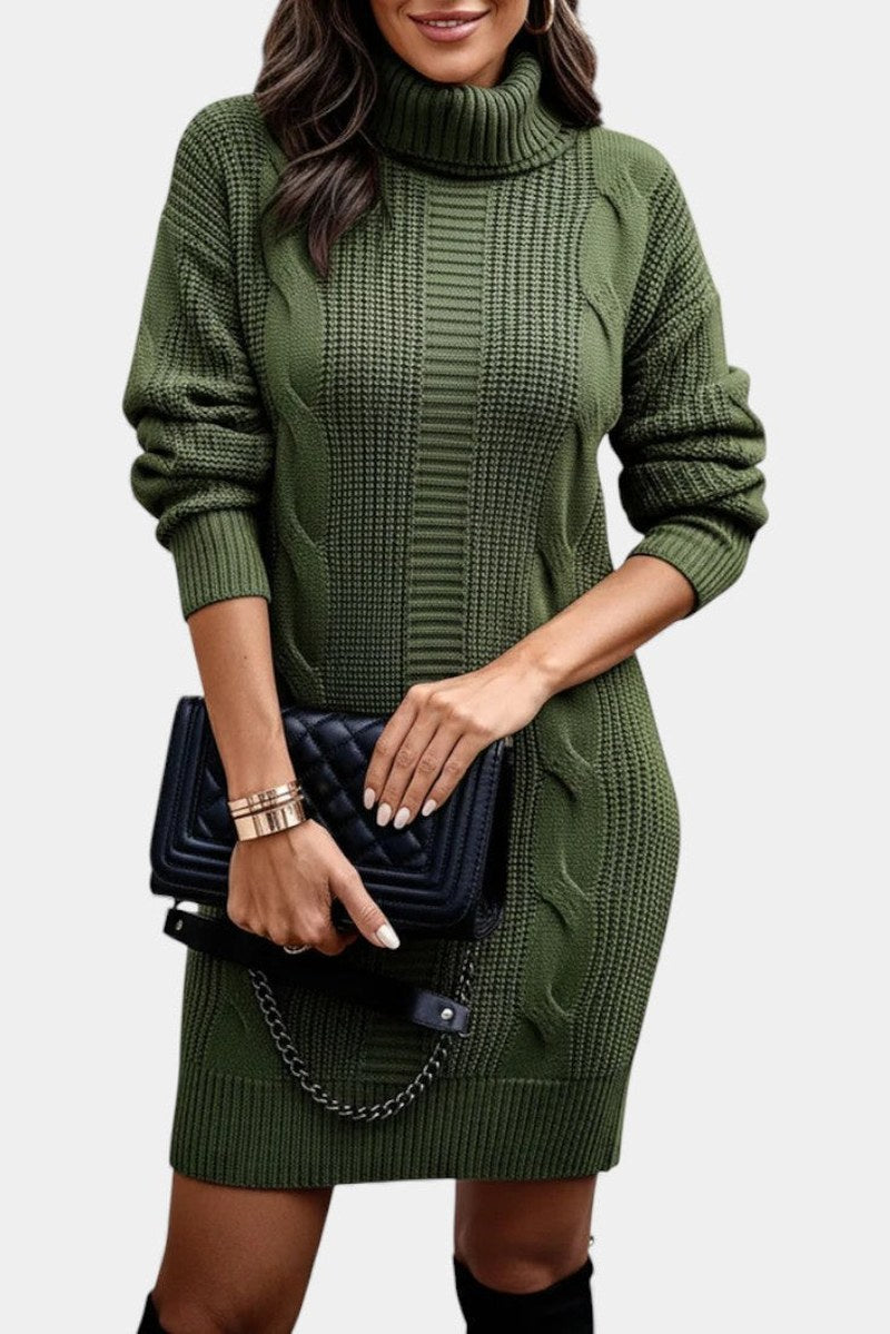 Robe-pull à col roulé en maille torsadée pour femme