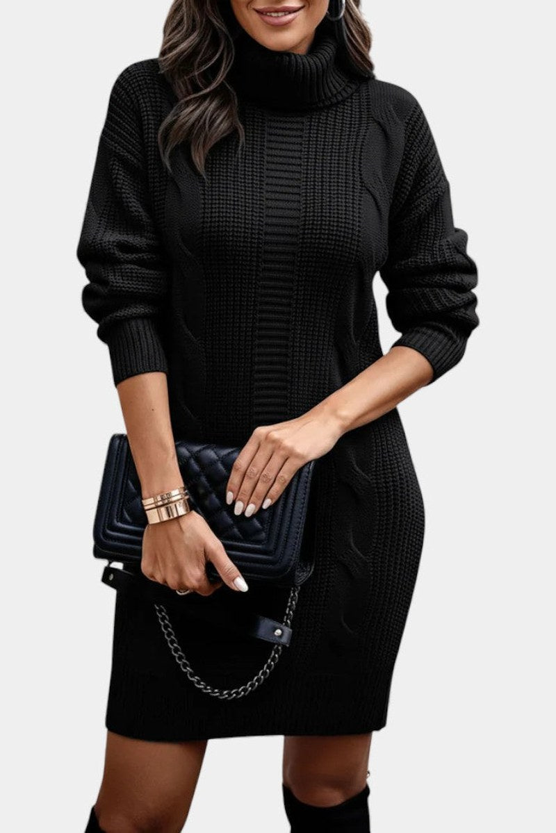 Robe-pull à col roulé en maille torsadée pour femme