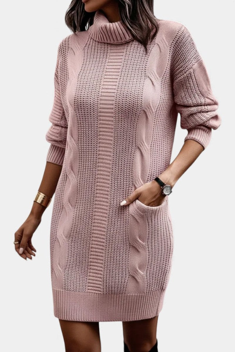 Robe-pull à col roulé en maille torsadée pour femme