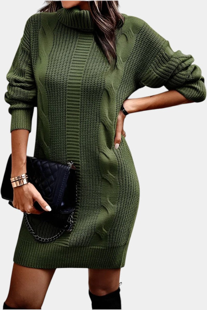 Robe-pull à col roulé en maille torsadée pour femme