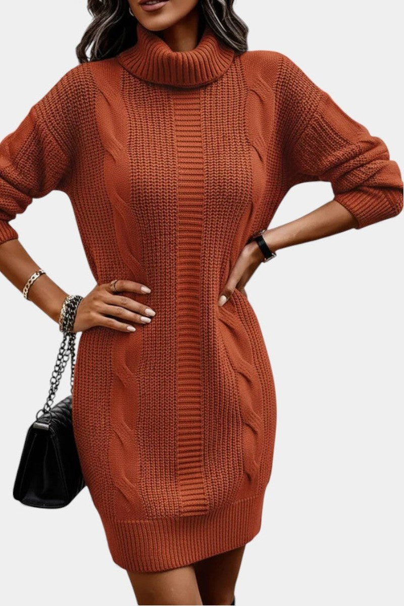 Robe-pull à col roulé en maille torsadée pour femme