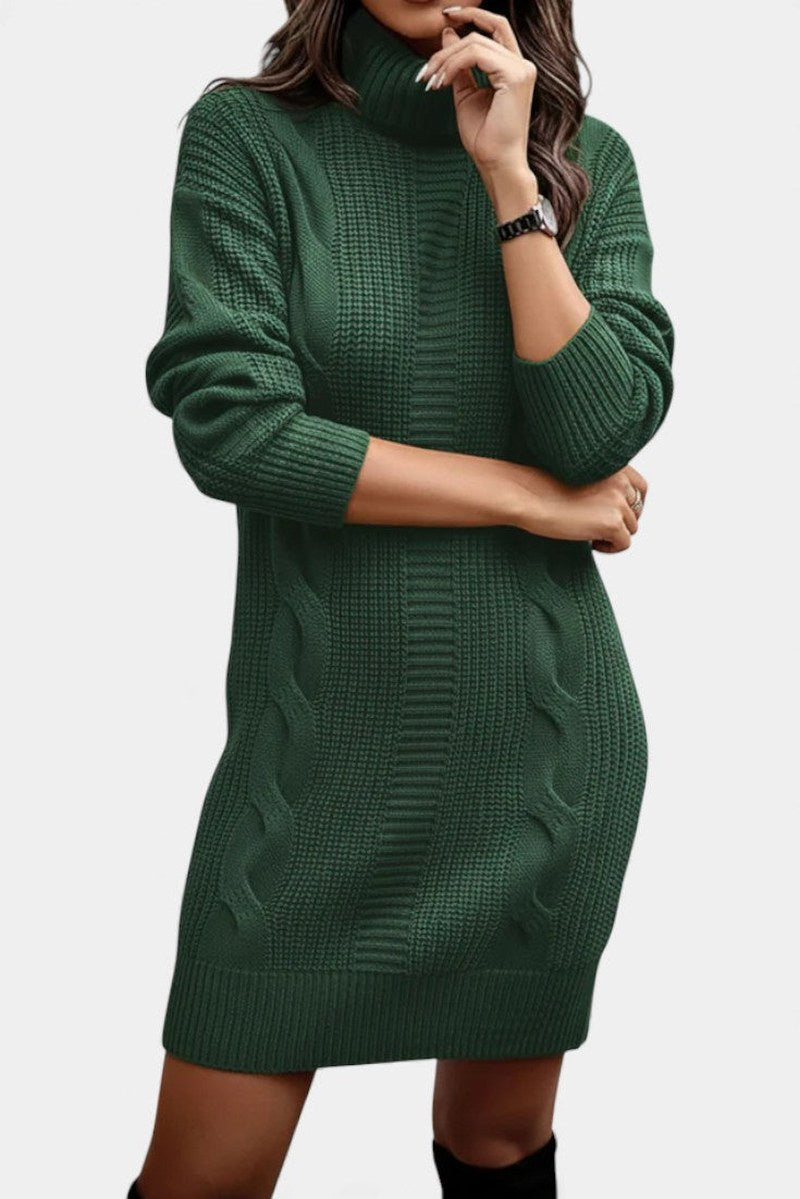 Robe-pull à col roulé en maille torsadée pour femme
